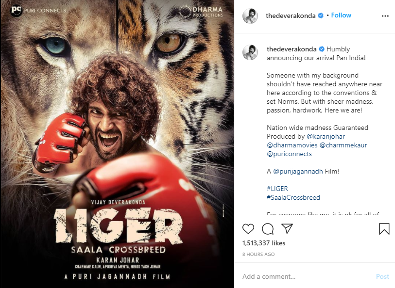 The first look of ‘Liger’ Karan Johar announces the film with a fascinating poster